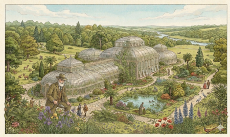 Une Illustration imaginaire inspirée par le jardin Botanique de Glasnevin (Dublin) et William Robinson et le jardin en liberté.