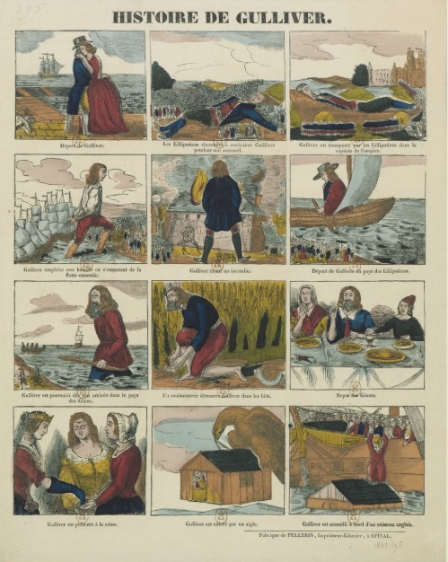 Images d'Epinal - En 12 cases, les Voyages de Gulliver.